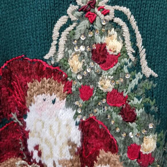 Vintage Tiara International Sweater Womens Medium Green Santa Christmas Tree 90s - Picture 4 of 8